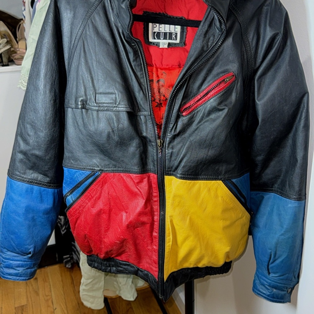 Pelle Cuir Men's Colorblock Leather Bomber Jacket